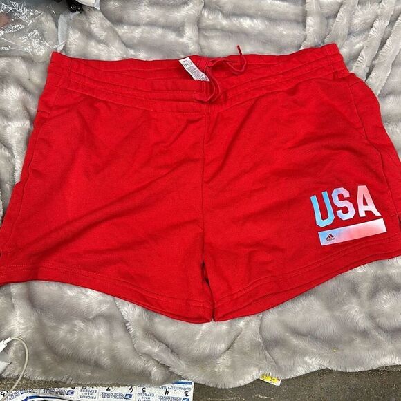 Adidas Women S Americana Drawstring Shorts Red Size M - Picture 2 of 3